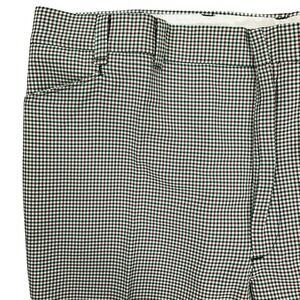 Vintage Pants Men‎ 47W Unhemmed Green Brown Houndstooth Check 70s Dress Trousers